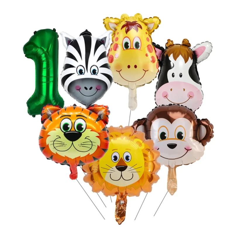 

7pcs Animal Ballons Birthday Jungle Party Safari Theme Balloon Zebra Tiger Lion Birthday Party Decor Kid Birthday Balloons