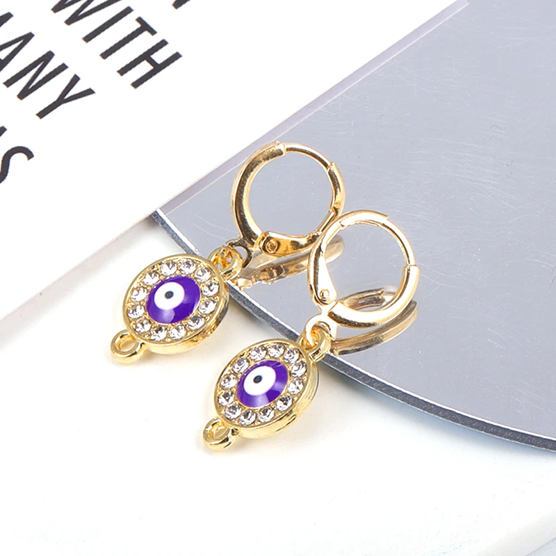 15Pcs 12*17MM Shiny Rhinestone Round With Evil Eye Charms For Women DIY Jewelry Necklace Earrings Key Chains Making Pendants