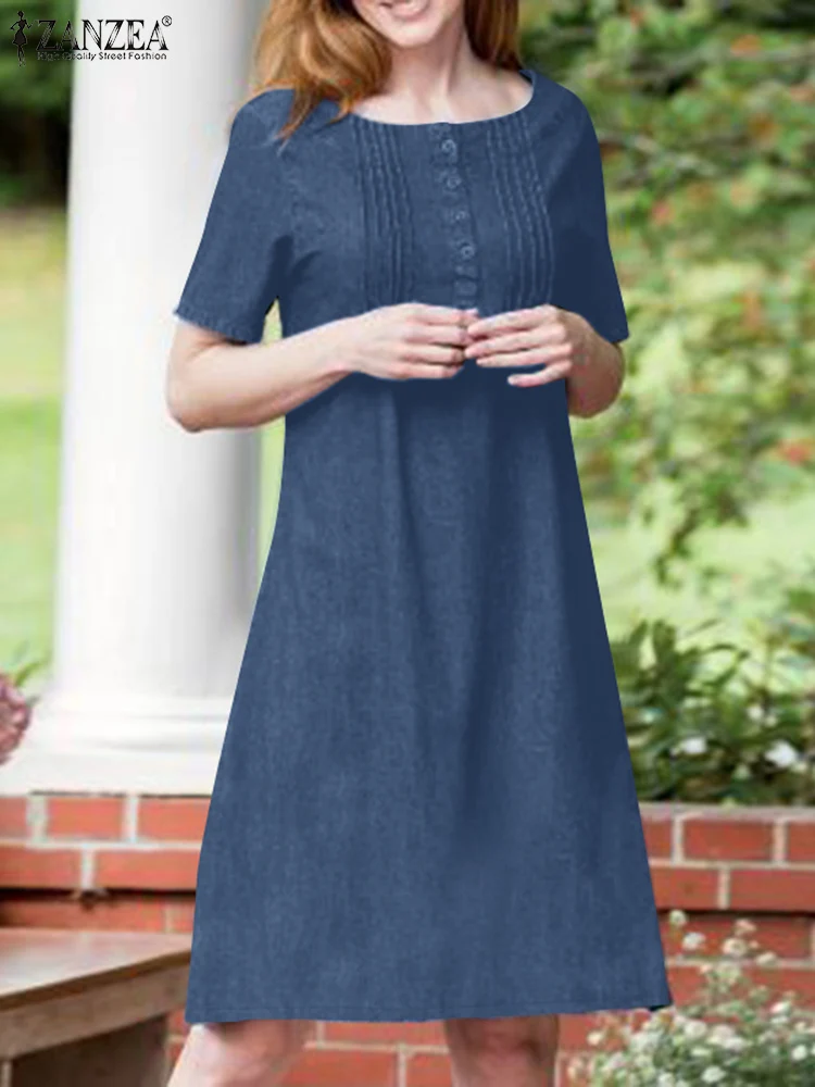 Женское джинсовое платье ZANZEA с коротким рукавом