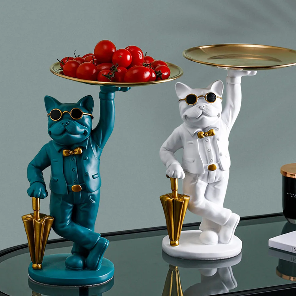 

French Bulldog Sculpture Dog Statue Key Remote Control Phone Holder Storage Table Decoration Glasses Tray Home Art Statue Craft