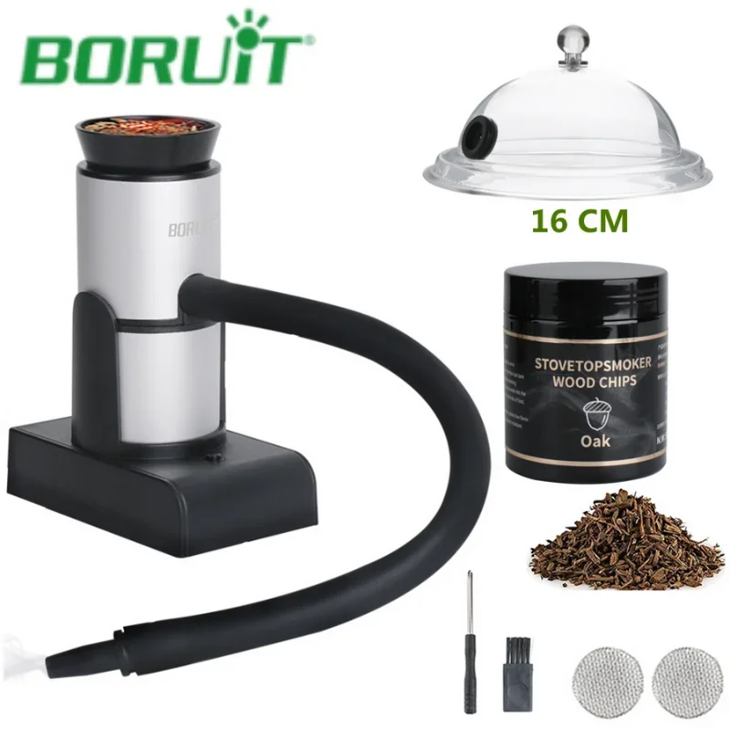 

BORUiT Smoke Infuser Molecular Cuisine Smoking Gun Food Drink Cold Smoke Generator Meat Burn for Kitchen Cooking for BBQ Grill