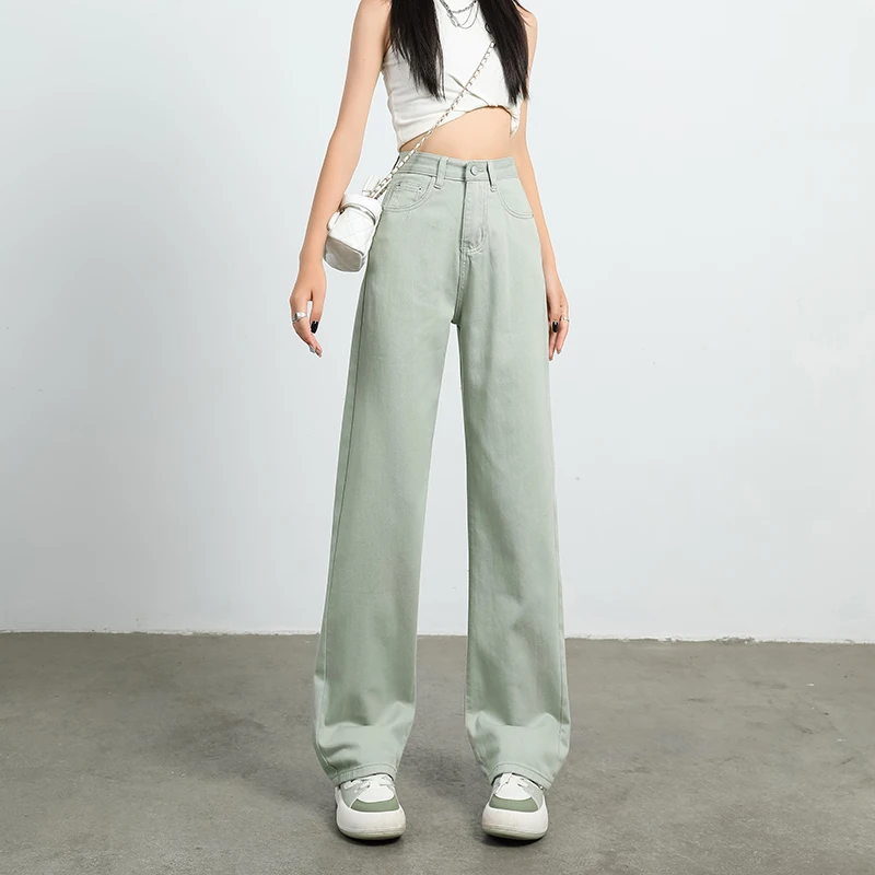 Женские джинсы с завышенной талией широкими штанинами