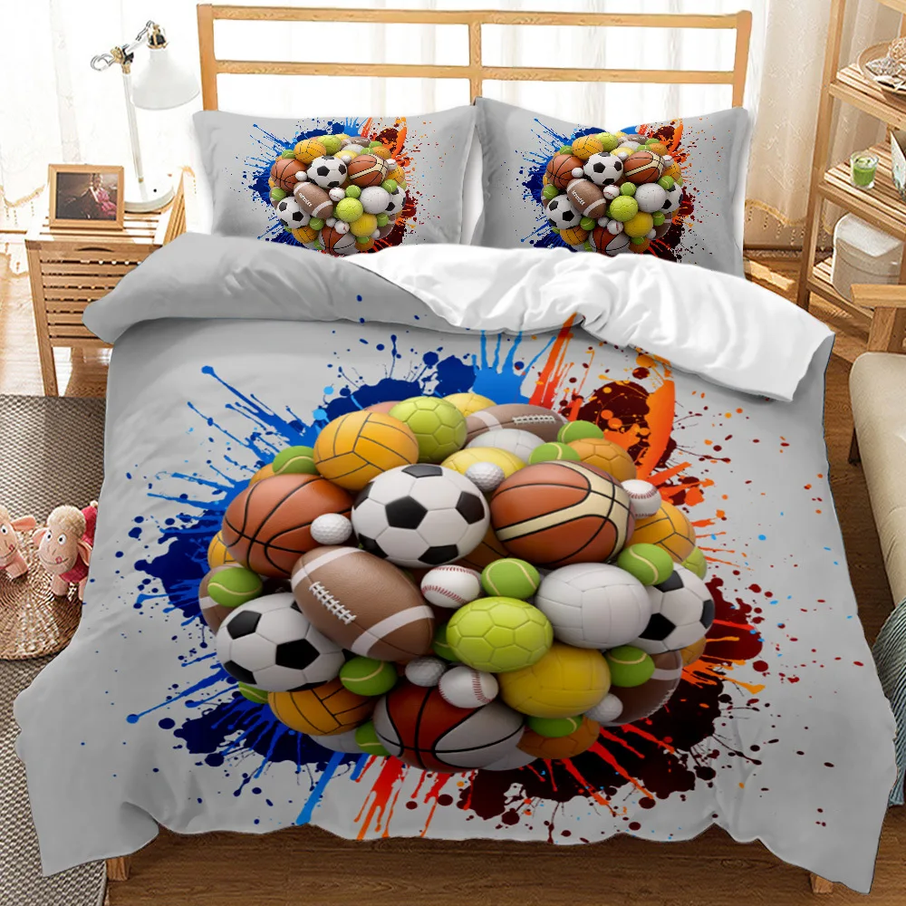 

Boys Duvet Cover Set for Kids Sports Themed Balls Bedding Basketball Football Soccer Baseball Print Comforter 3D Print