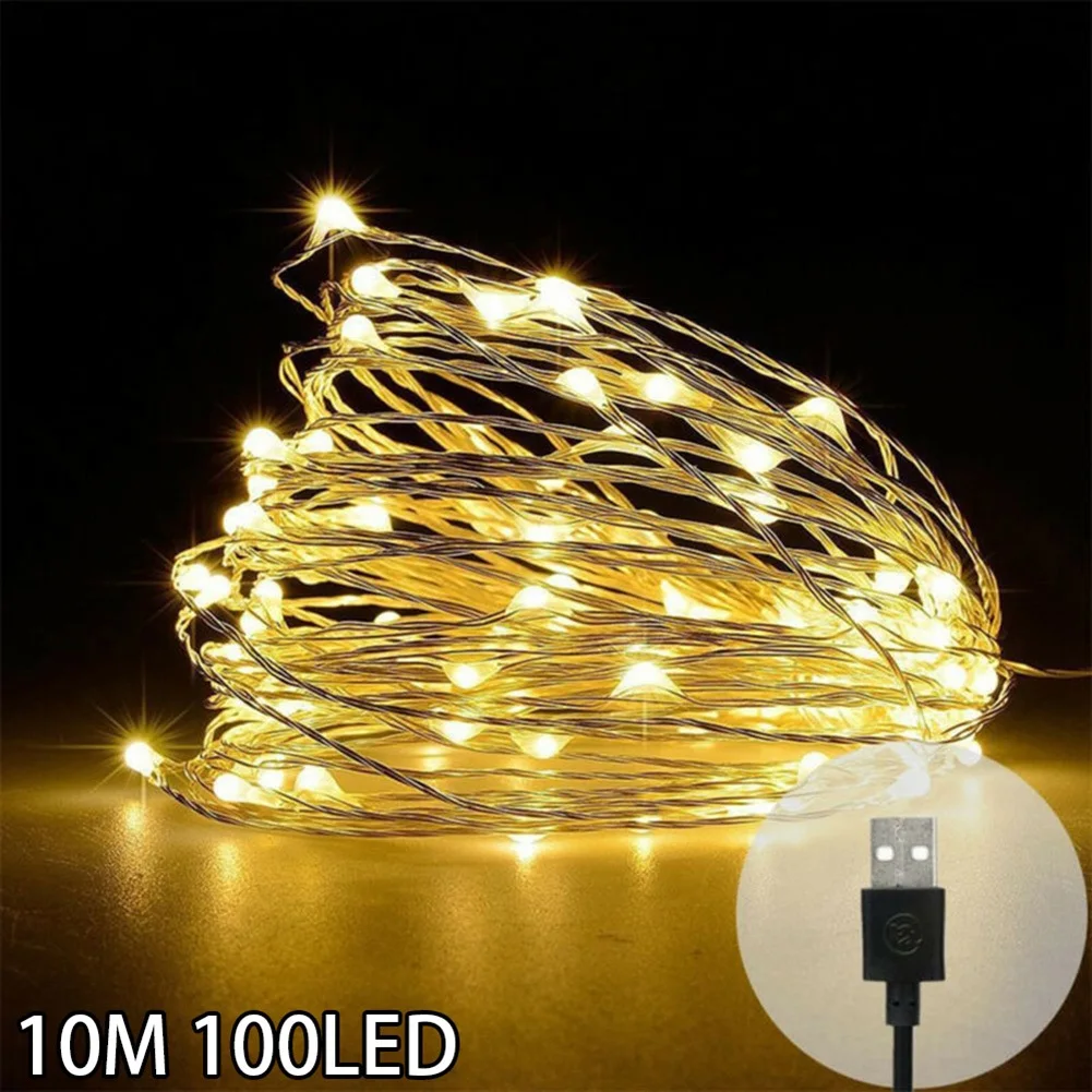 

Светодиодная Звездная гирлянда 10 м 100, фонарики, USB микро-светодиоды, прозрачный провод для детской елки, свадьбы, 6 цветов