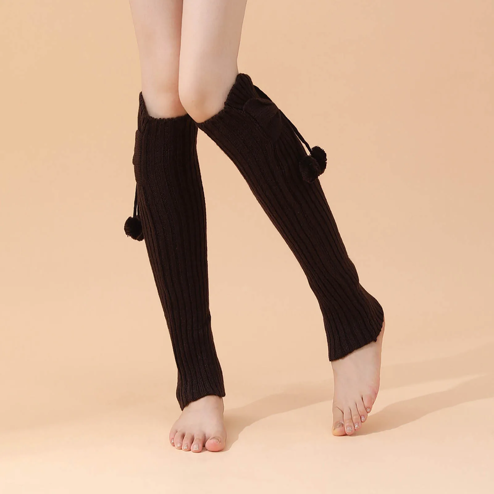 

Fur-Ball Winter Knitted Wool Warm Leggings Vintage Lingge Solid Color Thermal Warm Long Socks Furry Leg Warmers Women Boot Cuffs