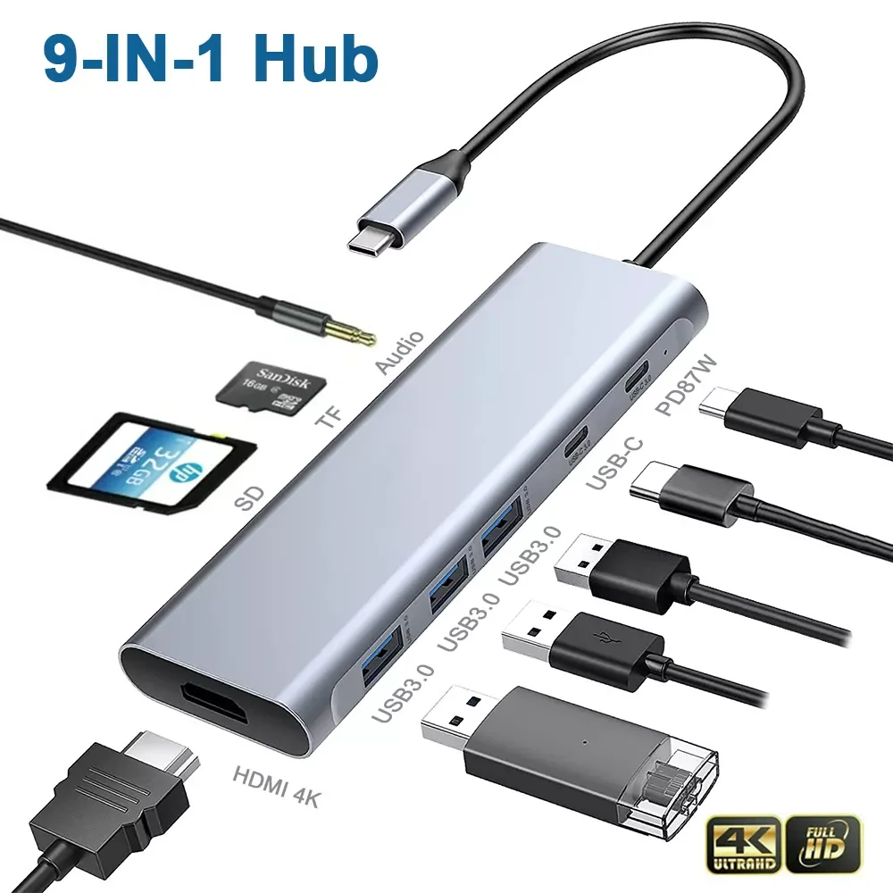 

Трендовый концентратор с 4K HDMI 2023 Вт PD 100, 3 USB-C Порта данных 5 Гбит/с, кардридер TF/SD, концентратор Thunderbolt 3 USBC для MacBook Ai,