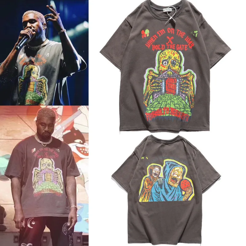 Kanye West футболка 20ss концертная группа Холли дух принт винтажная парная свободная с