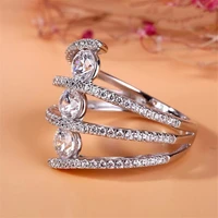 silver color multi layers ring for women round crystal zircon engagement party wedding rings female jewelry accessories