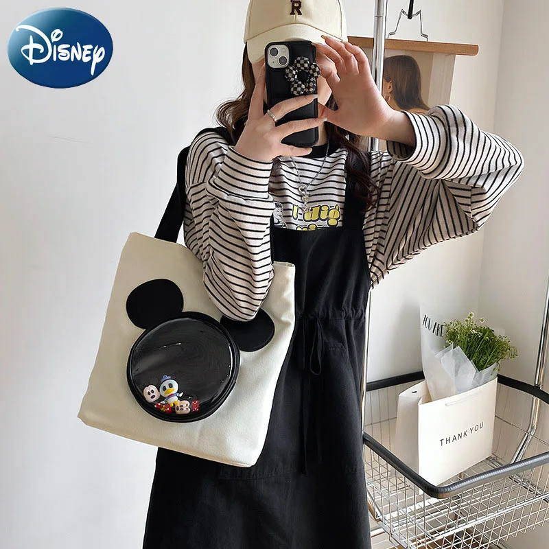 

Модная Холщовая Сумка Disney с Микки Маусом, Дамская Милая мультяшная кукла, роскошный брендовый дорожный саквояж большой вместимости