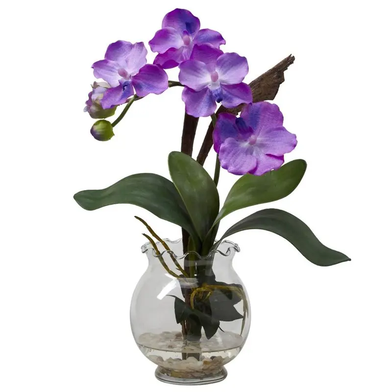

Mini Vanda Silk Flower Arrangement with Fluted Vase, Purple