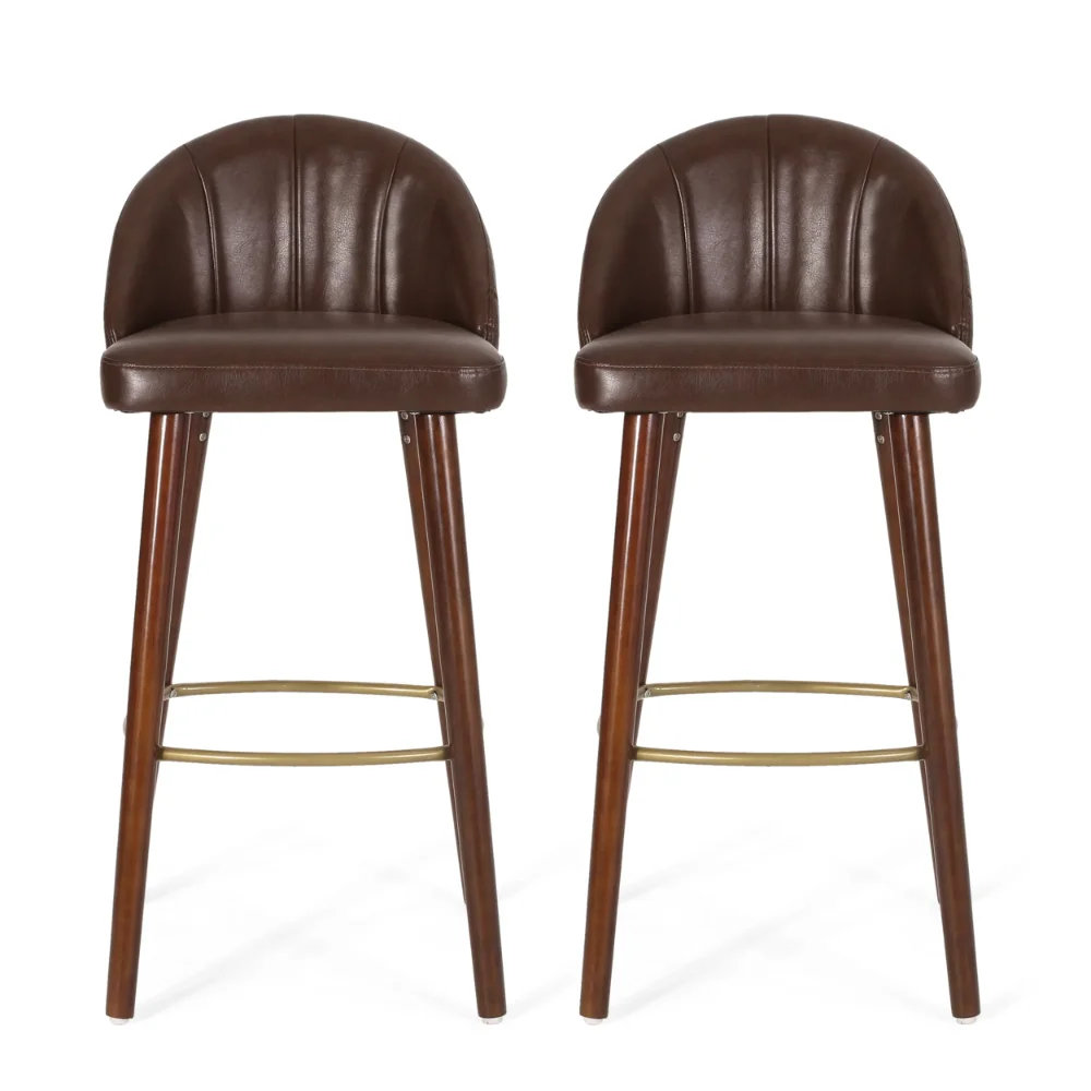 

Noble House Canyon Upholstered Channel Stitch Barstools, Set of 2, Dark Brown and Espresso