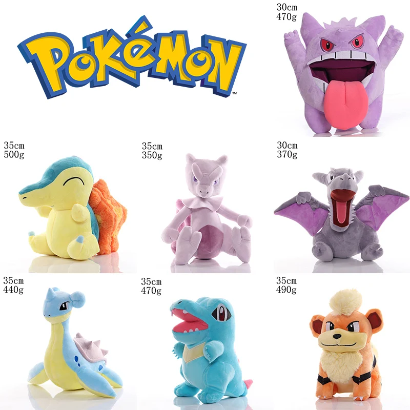 

30CM-35CM Big Size Dolls Anime Pokemon Stuffed Toys Cute Mewtwo Gengar Pterosaurs Doll Toy Bedside Decoration Kids Gifts