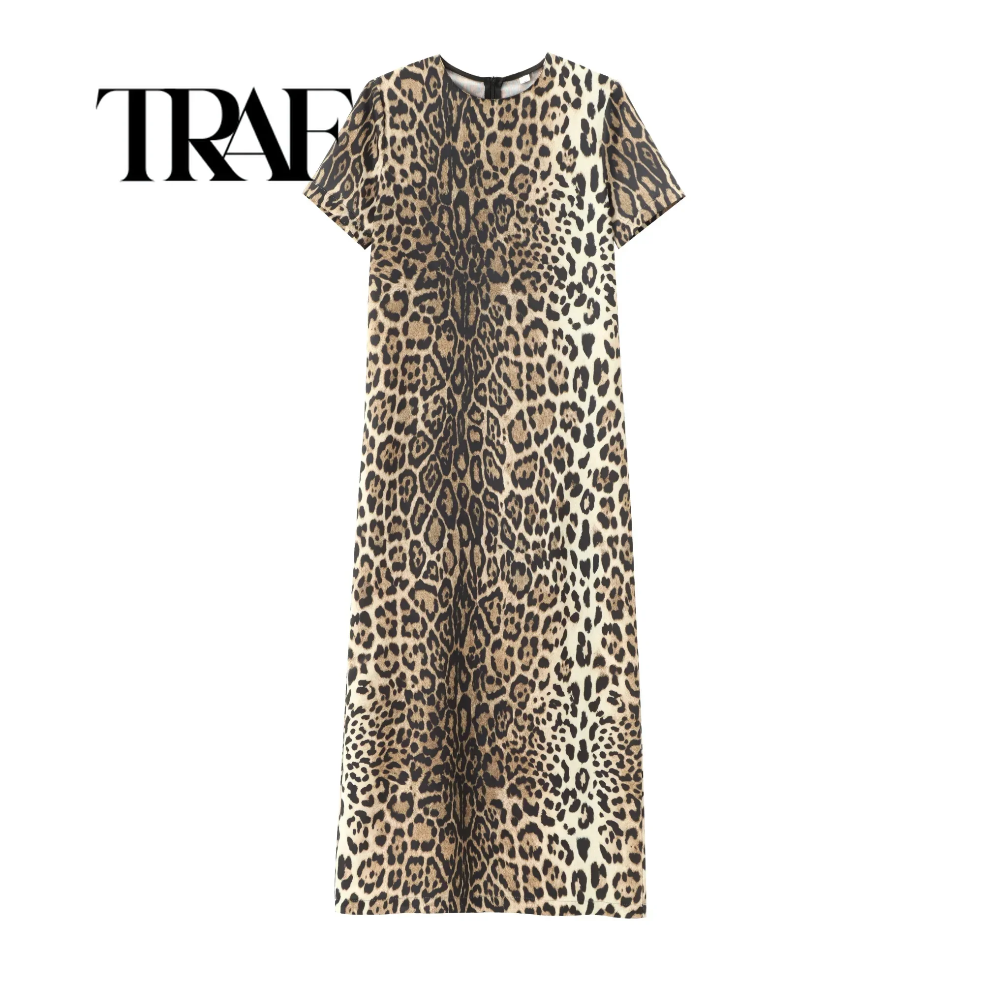 Женские платья TRAF летнее платье 2024 женское миди с леопардовым принтом стильное