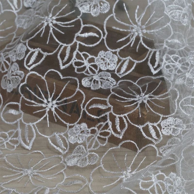 Нежная Свадебная кружевная ткань с цветочной вышивкой цвета слоновой кости