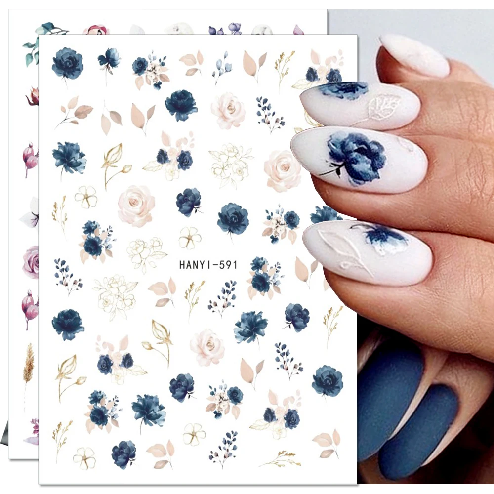 

1Pc Flower Nail Stickers Summer Tropical Leaves Butterfly Nail Decals Abstract Leaf Adhesive Slider Manicure DIY Nail Decoration