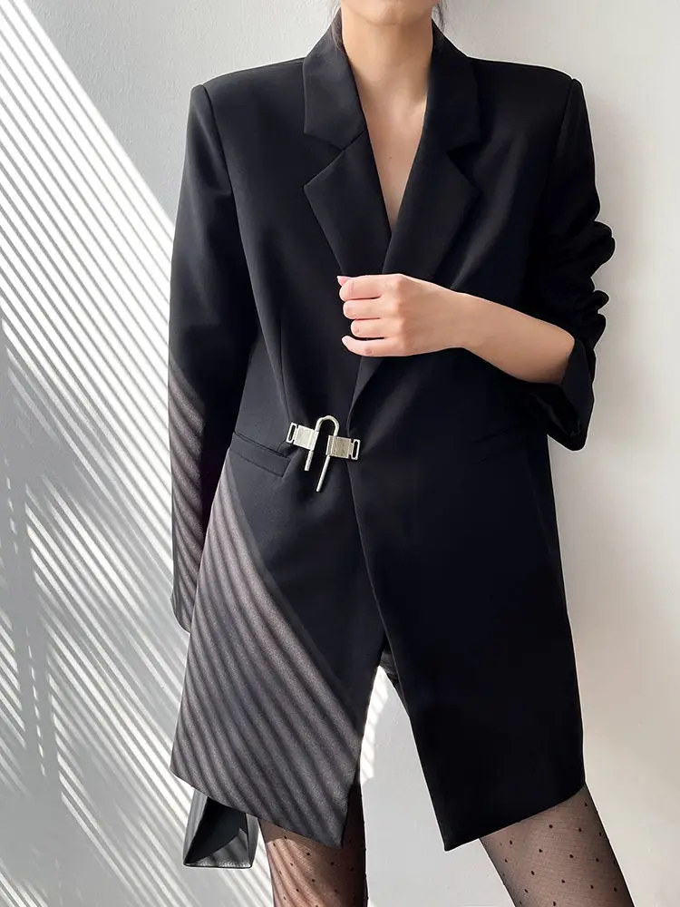 [JPQF] Suit jacket female 2022 Spring and Autumn new Hepburn style French style long black suit dress design sense jacket S-XL images - 6