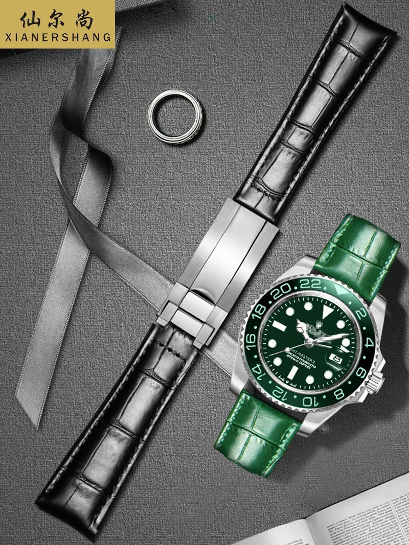 

Ремешок XIANERSHANG из телячьей кожи с складной пряжкой, браслет из натуральной воловьей кожи с крокодиловой текстурой для наручных часов, 20 водо...