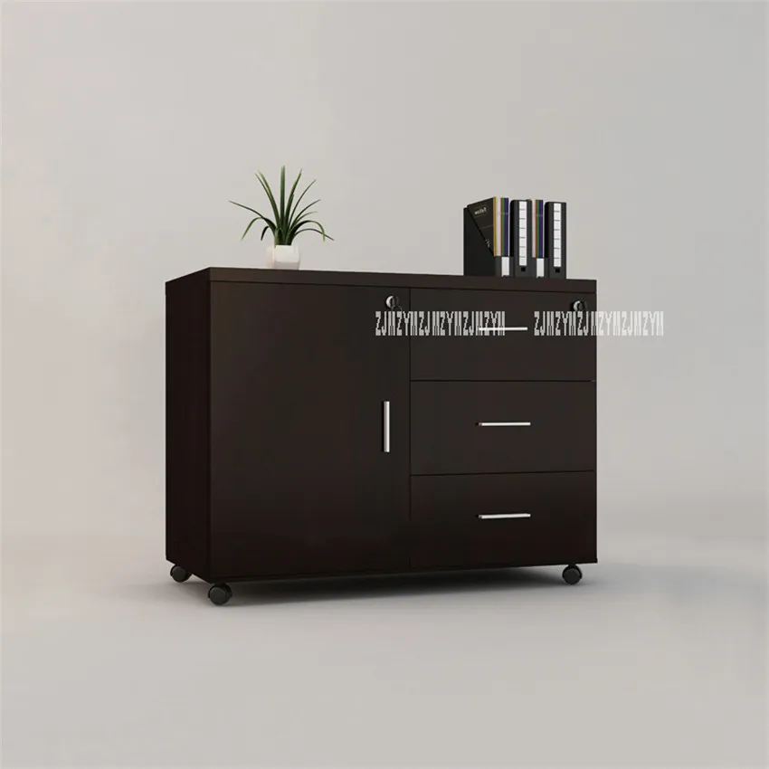 

Wooden Office Cabinet File Storage Cabinet with Lock and Door Floor Stand Wheel Design Movable File Organizer Office Supplies