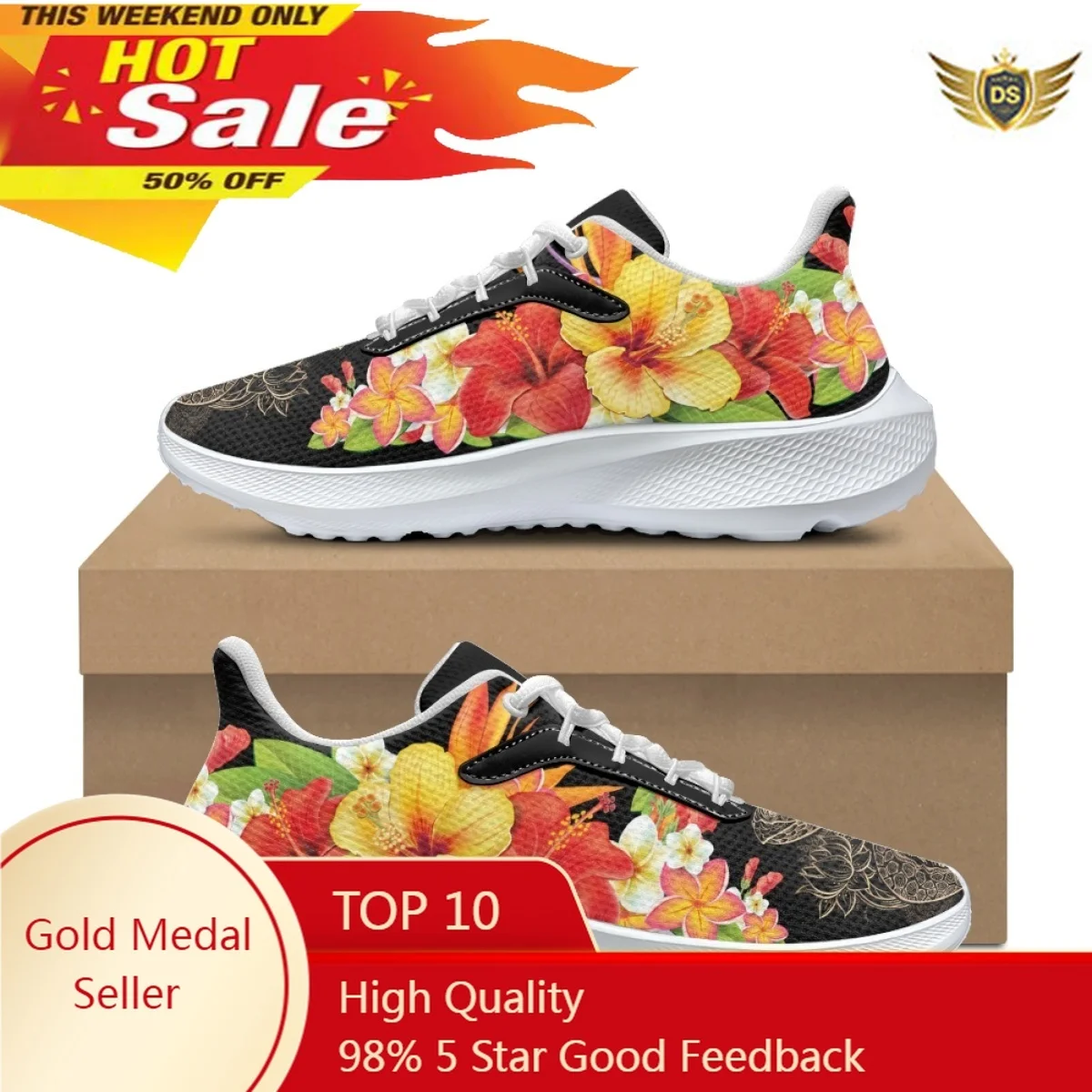 

Fashion Art Polynesian Hibiscus Flower Print Sneakers For Women Summer Autumn Comfortable Breathable Outdoor Sports Running Shoe