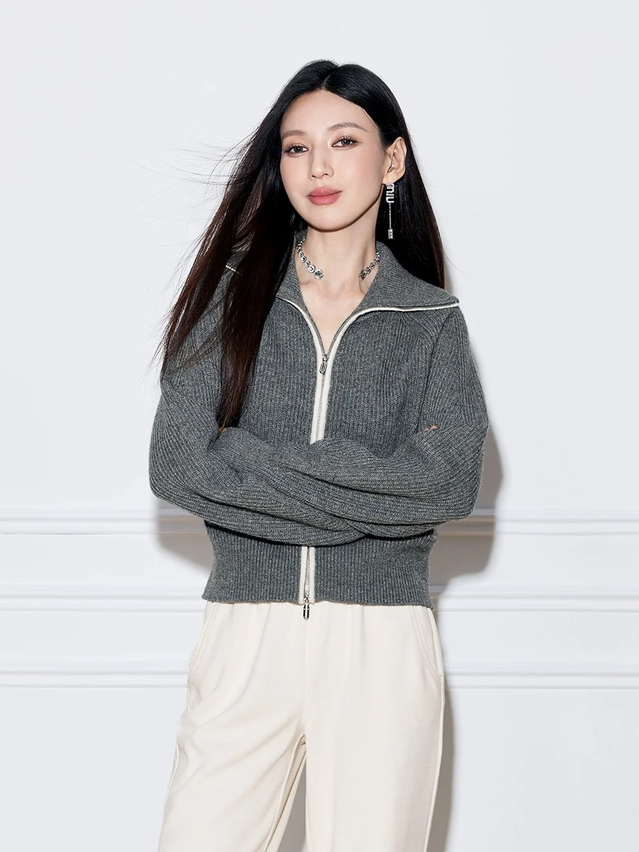 Colve Carver с лацканами в консервативном стиле серый белый шерстяной свитер для