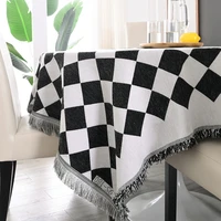 plaid tablecloths black and white checkerboard square tablecloth nordic chenille round table covers for table home decorative