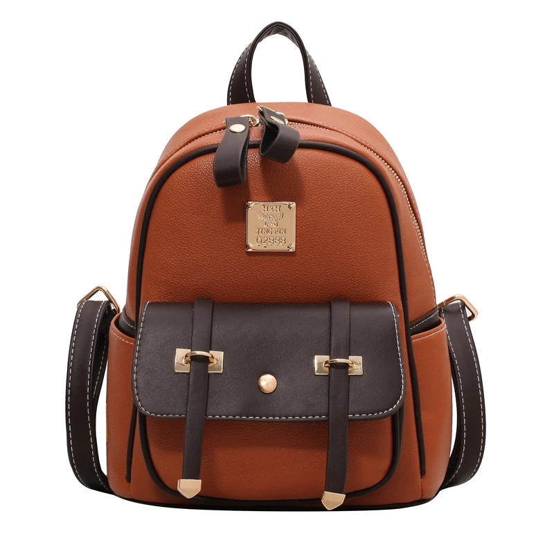 

Fashion Backpack Leather Women's Backpack Contrast Color Schoolbag Travel Backpack Large Capacity Student Schoolbag