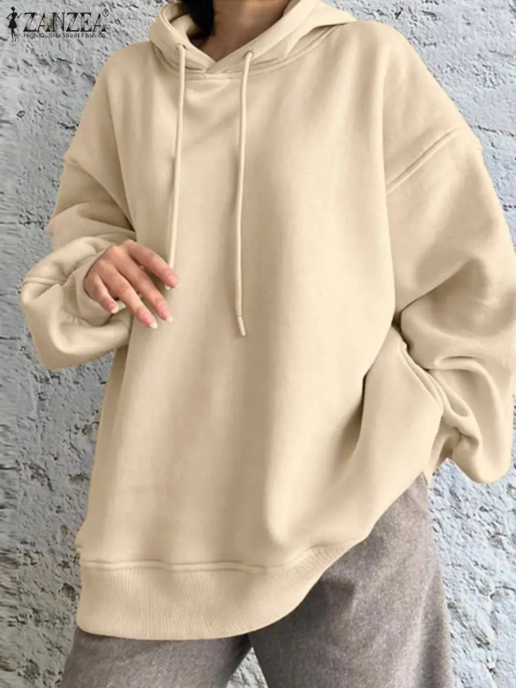 

Женские повседневные Элегантные толстовки ZANZEA, модные толстовки, Осенний однотонный пуловер с круглым вырезом и длинным рукавом, женская б...