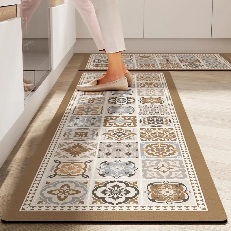 

Kitchen Carpet Anti-slip Oil-proof Dirt-resistant Rug PVC Leather Waterproof Floor Mats Long Size Flower Home Decoration Mat 양탄자