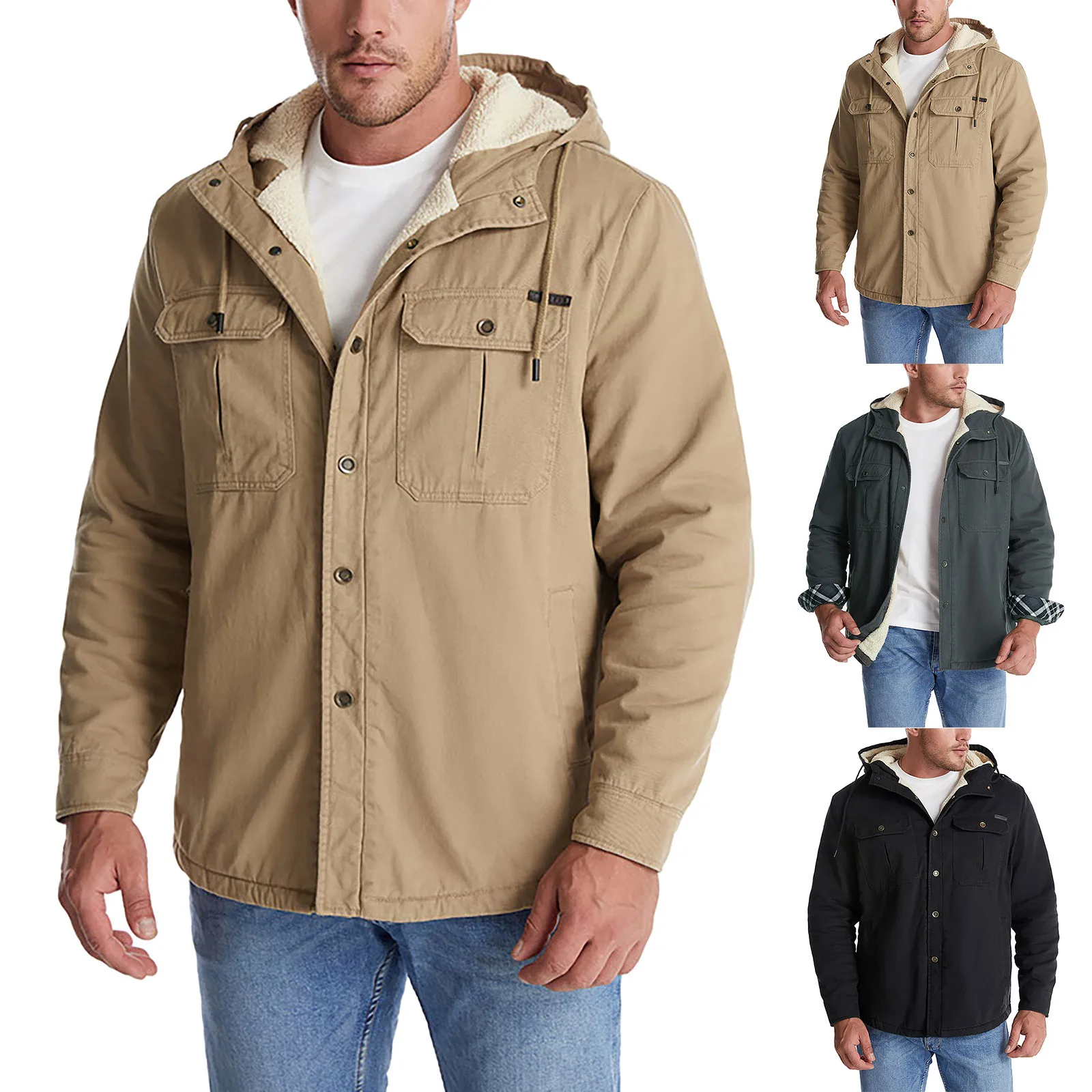 

Мужская Утепленная куртка на пуговицах, черная приталенная куртка на пуговицах, теплая уличная одежда, верхняя одежда, зима