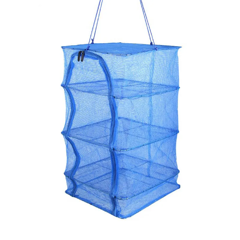 

35*35cm Drying Net 4 Layers Hanging Dryer Foldable PE Mesh Dryer Fish Cage Zipper Opening For Fishes Vegetables Herbs Household