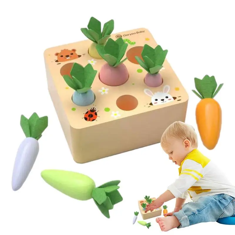 

Montessori Shape Sorting Children Matching Puzzle Toy Wooden Carrot Harvest Kids Educational Toys Toddlers Fine Motor Skill Game