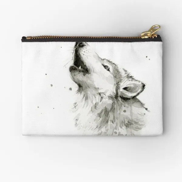 

Wolf Howling Watercolor Zipper Pouches Money Socks Pure Pocket Women Small Packaging Bag Wallet Panties Coin Men Storage Key