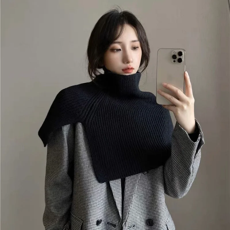 

Scarf Women Luxury Winter New Korean Fashion Free Shipping Knit Pullover Shawl High Collar Solid Color