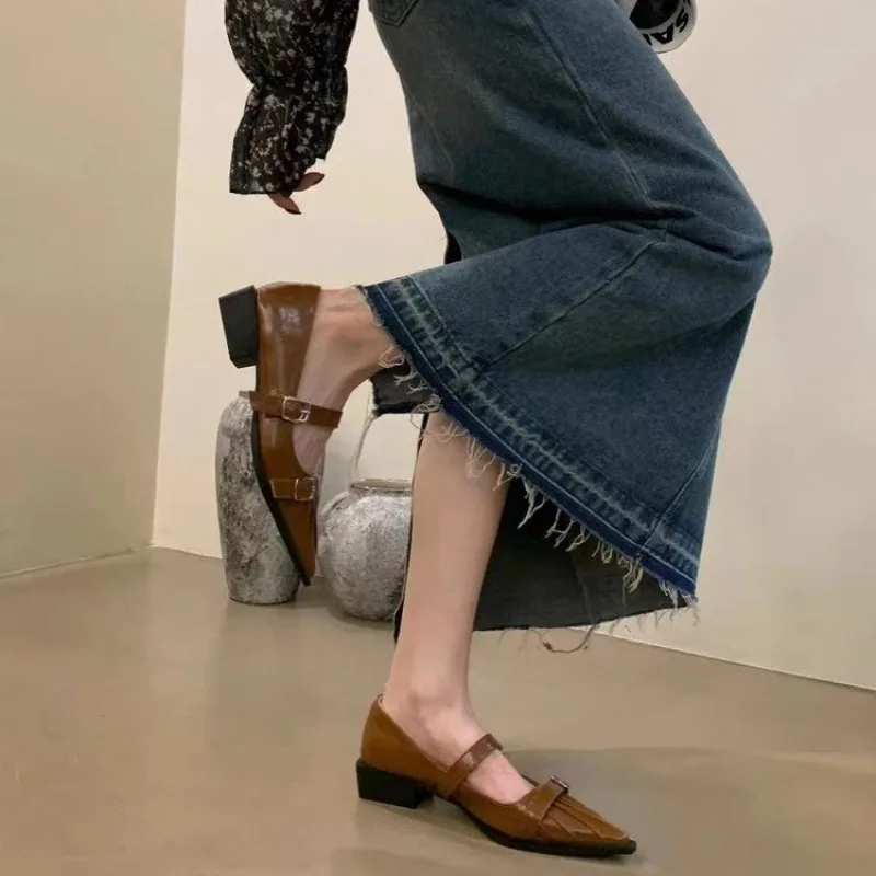 Женские лоферы с острым носком Новое поступление 2024 черное коричневое белое