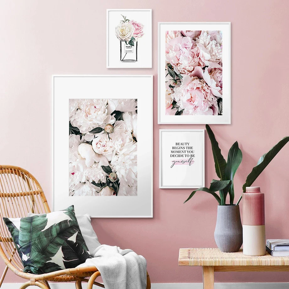 Модный постер с изображением розовых цветов и бутонов Современная Настенная