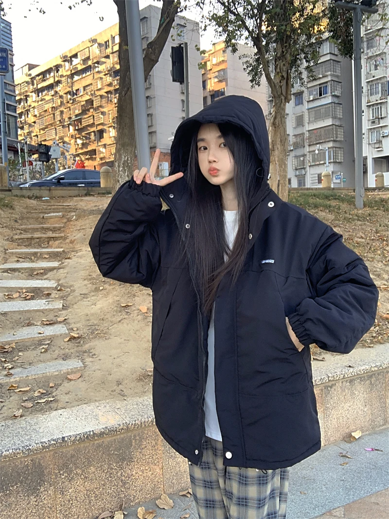 

Парная женская куртка GBB1712 с капюшоном, новый сезон 2022, контрастная свободная хлопковая куртка с длинным рукавом