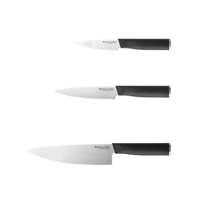 

3-piece Chef Knife Set Black with Endcap and Cover, Black