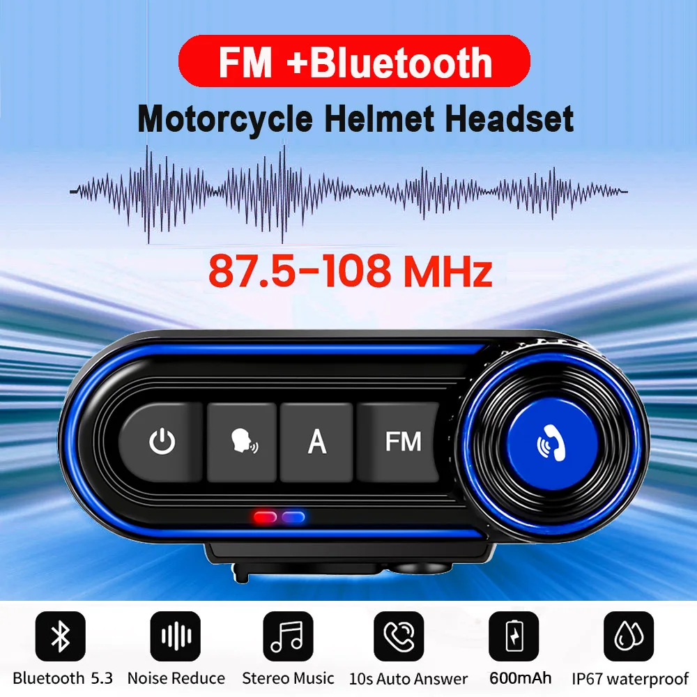 V5.3 мотоциклетный шлем Bluetooth-гарнитура FM-радио стереонаушники водонепроницаемые