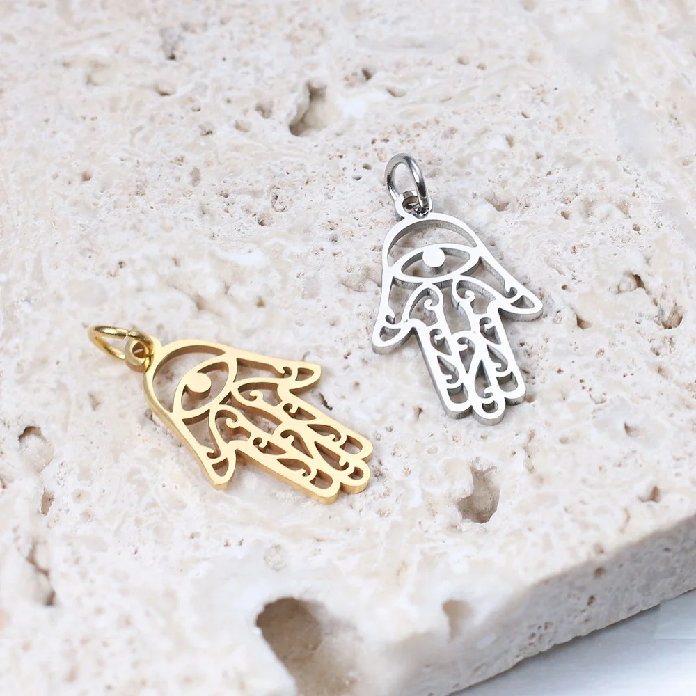 

2Pcs Stainless Steel Boho Third Eye Hamsa Hand Necklace Charms Mystical Fatima Pendant For Diy Bracelet Earrings Jewelry Making