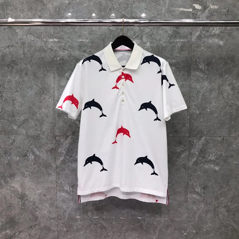 TB THOM T-shirts High Quality Casual Custom Men Women Wholesale Clothing White Dolphin Printed Designs Polo Sweatshirt