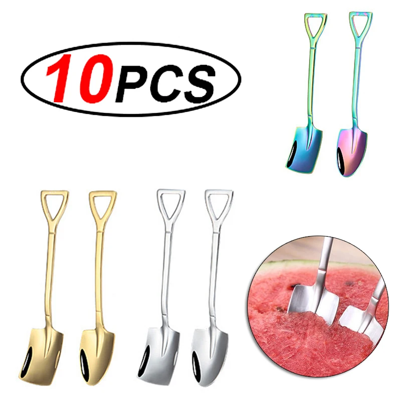 10 Pcs Shovel Spoon Shovel Coffee Spoon Shovel Handle Dessert Tableware Ice Cream Tea-spoon Shovel Shape Fruit Spoons