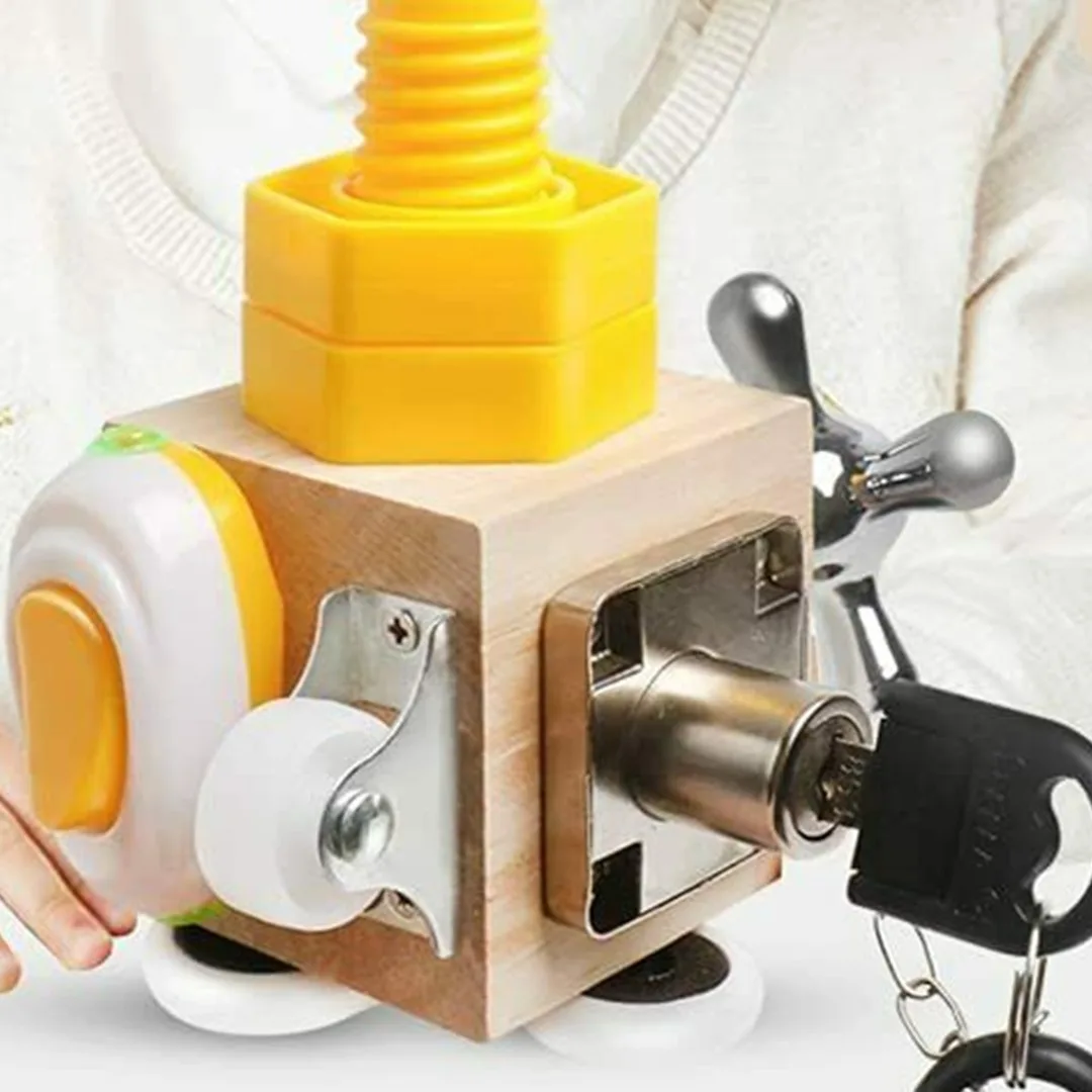 

1pc Baby Busy Board Activity Cubes Wooden Montessori Educational Toy Training Lock Box Early Learning Toys