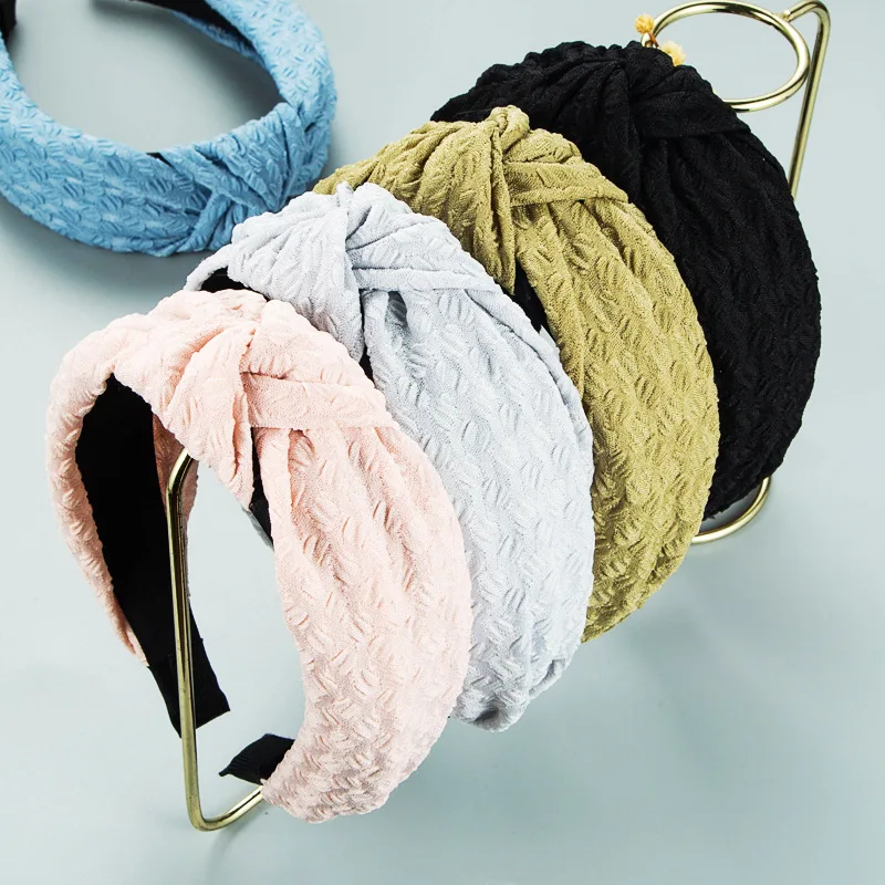 

Fashion Solid Color Headwrap Hair Head Band Hoop Lace Knotted Wide Edge Personality Pleated Headband For Women