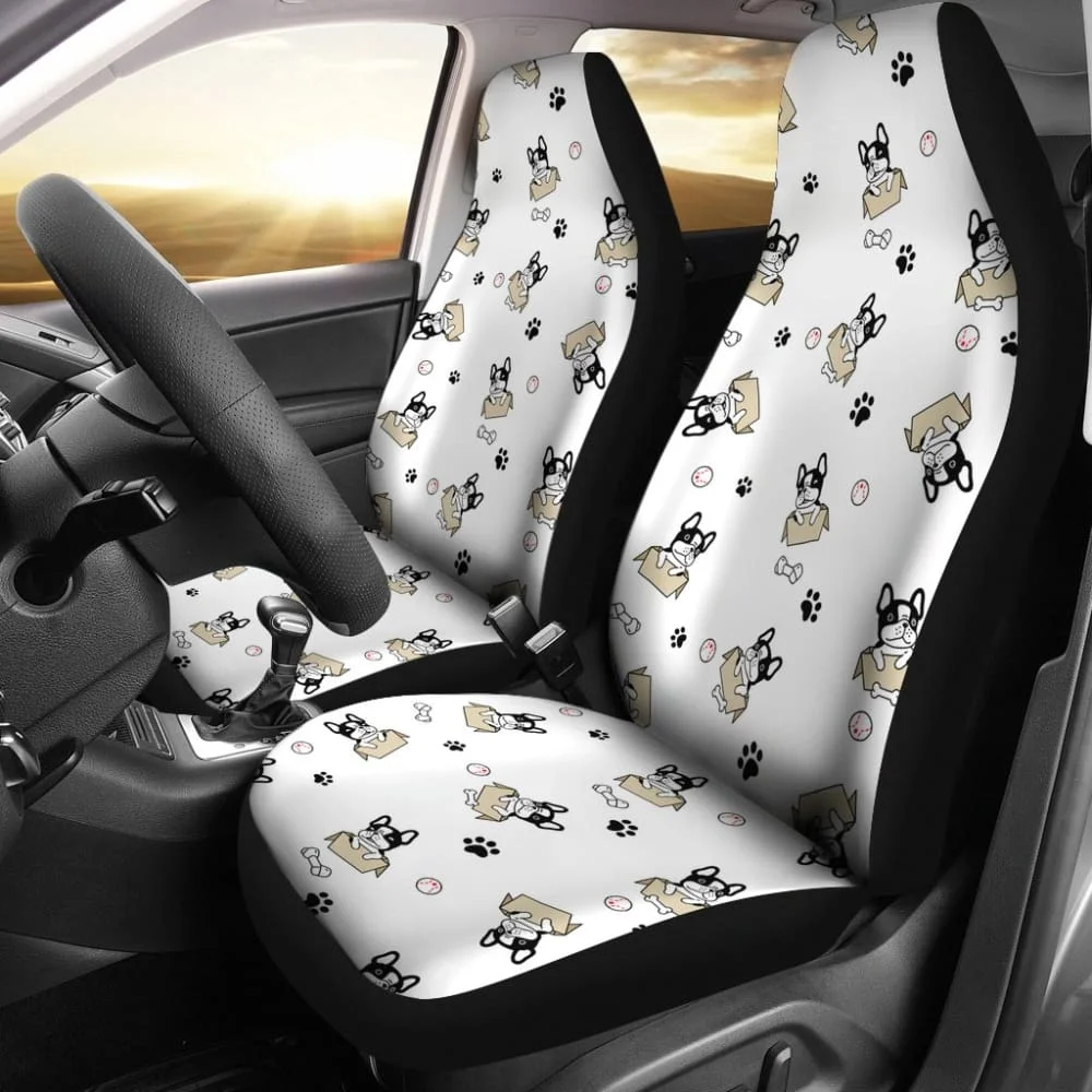 

Cute French Bulldog Dog Print On White Car Seat Covers 210602,Pack of 2 Universal Front Seat Protective Cover