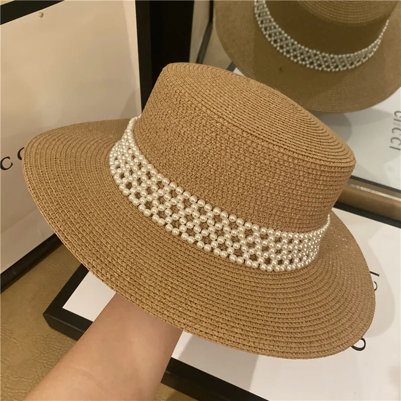 

Upscale female han edition flat hat hat small incense pearl fashion wind beach hat sunscreen and sunbonnet hathigh quality hat p