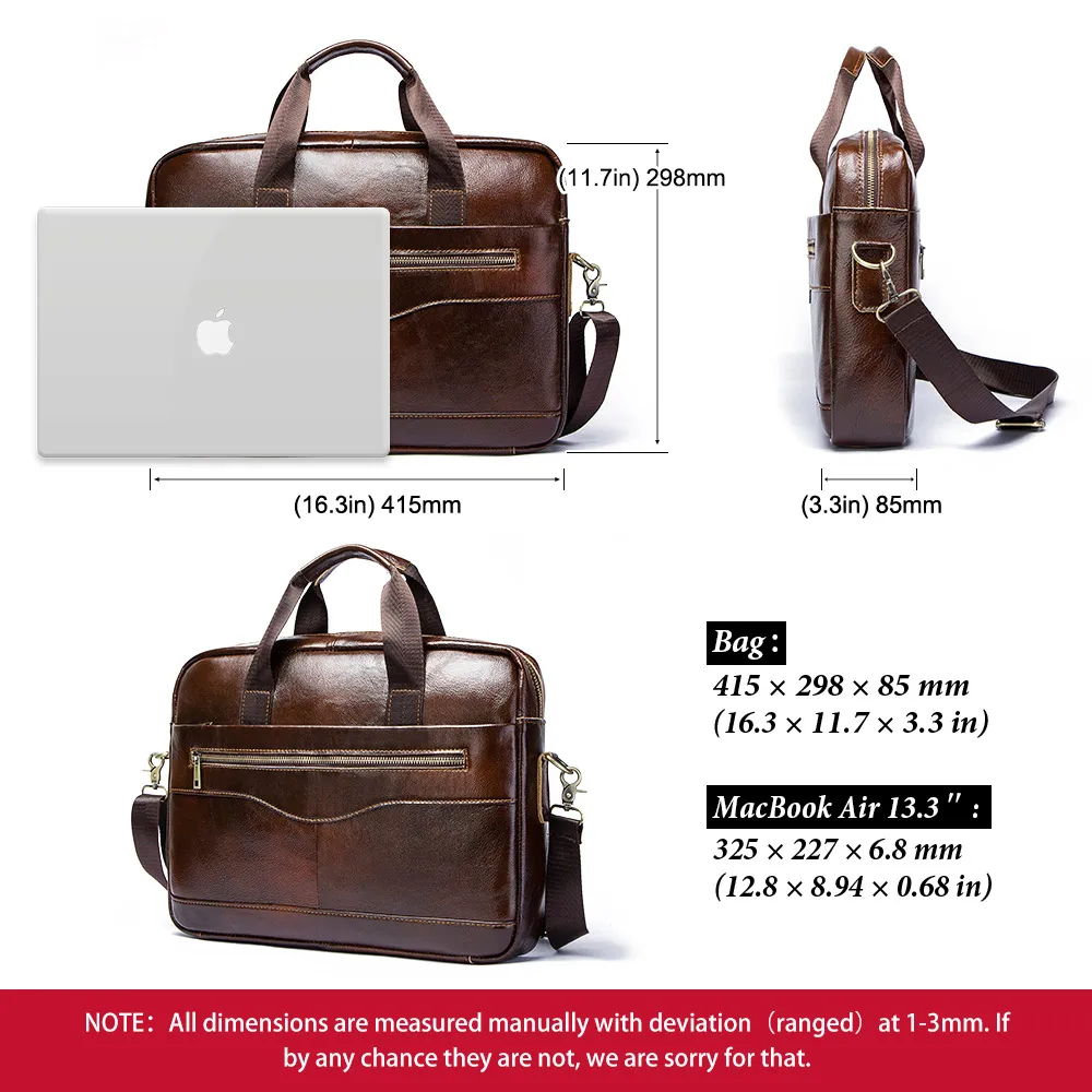 Men's Genuine Leather Briefcase Quality Business Office Handbag 14 Inch Laptop Bag Multifunction Male Travel Shoulder Messenger