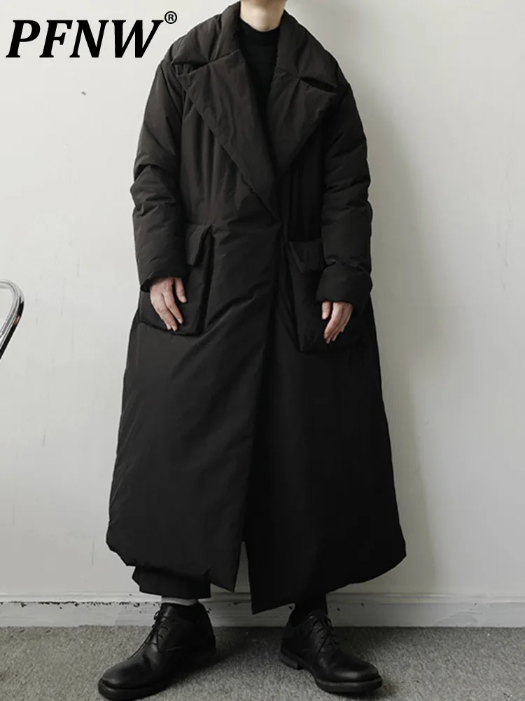 

Мужское длинное хлопковое пальто PFNW, однотонный темно-синий Тренч до колена, с карманами, простого силуэта, в Корейском стиле, 9A5976, 2023