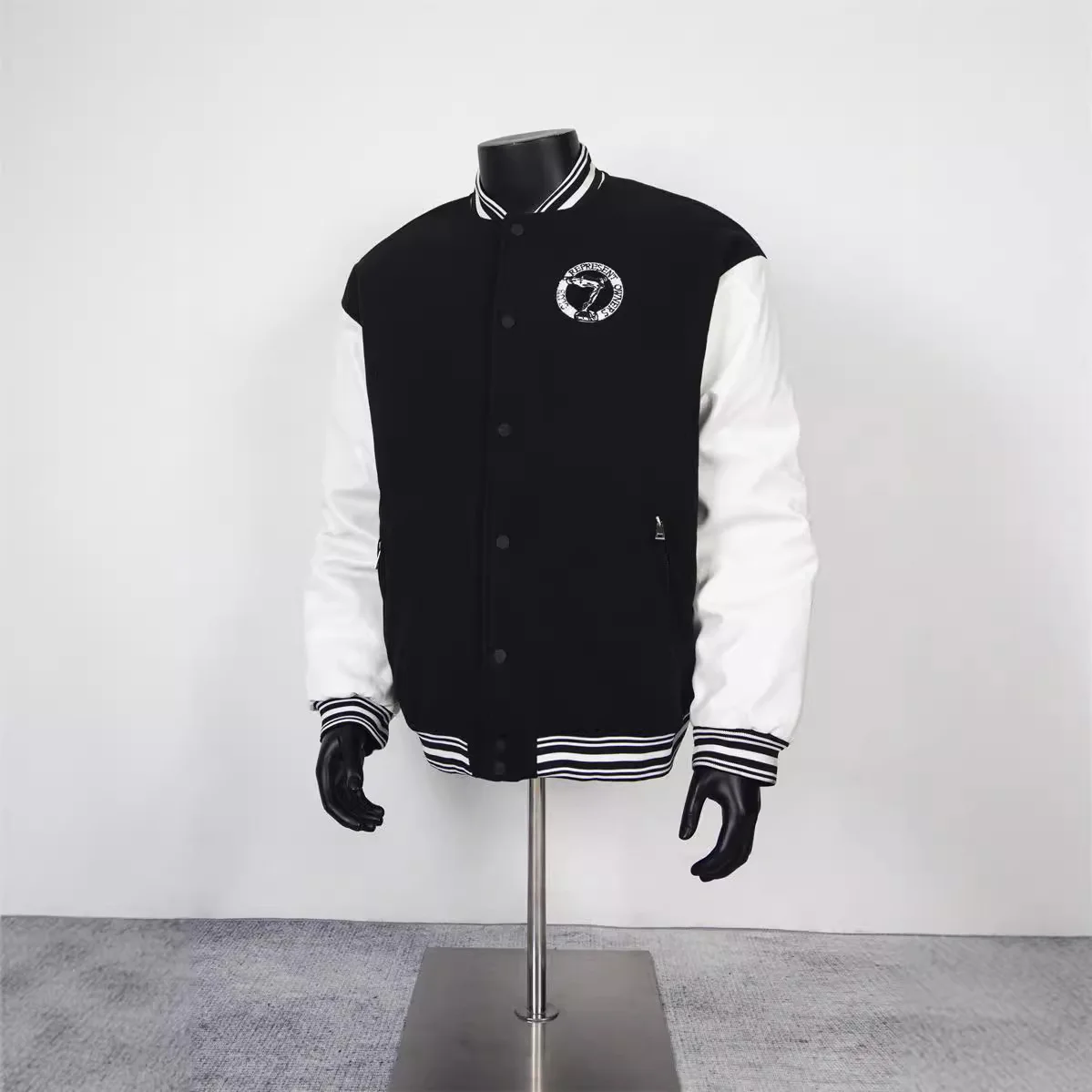 [BOMP] бессонная модная вышитая надписями куртка Flyman хлопковые кожаные рукава