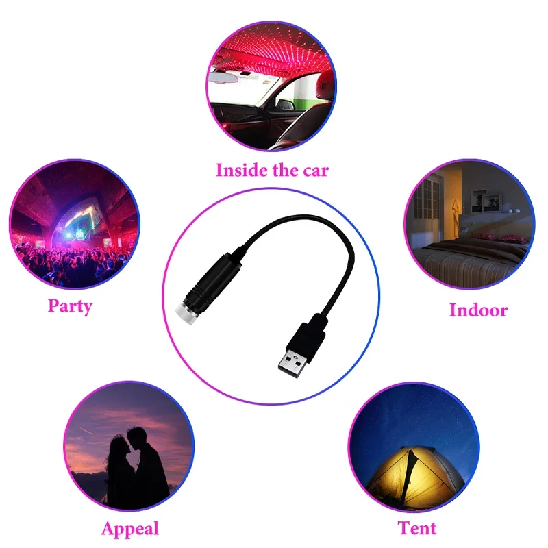 Автомобильная USB атмосферная лампа 12 В постоянного тока звезда лазерная проекция