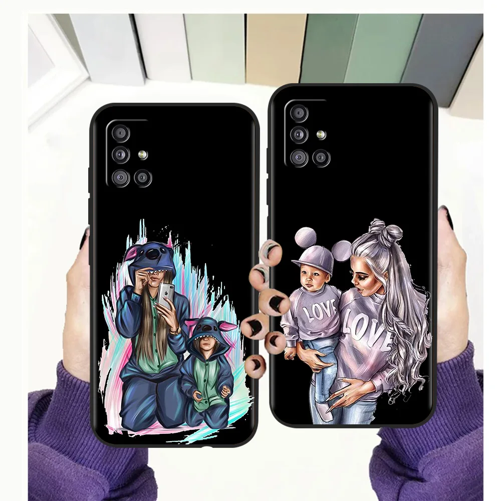 

Brown Hair Baby Mom Girl Son Silicone Case For Samsung Galaxy A32 A52 A13 A22 A72 A51 A71 A41 A11 A31 A21S 5G Luxury Phone Cover